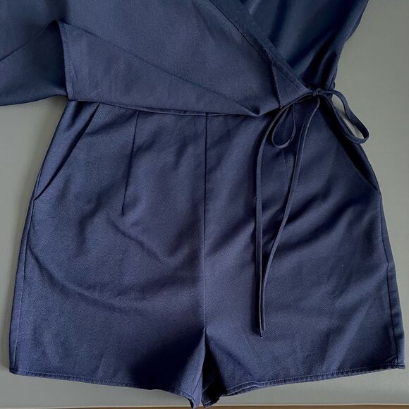 Gianni Bini Women Navy Wrap Brigitte Romper Jumpsuit Size M - Picture 9 of 12
